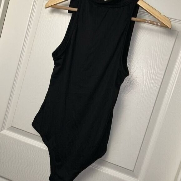 Gaze Black One Piece Collared Deep V-Neck Sleeveless Casual Bodysuit Size Large - Picture 5 of 8